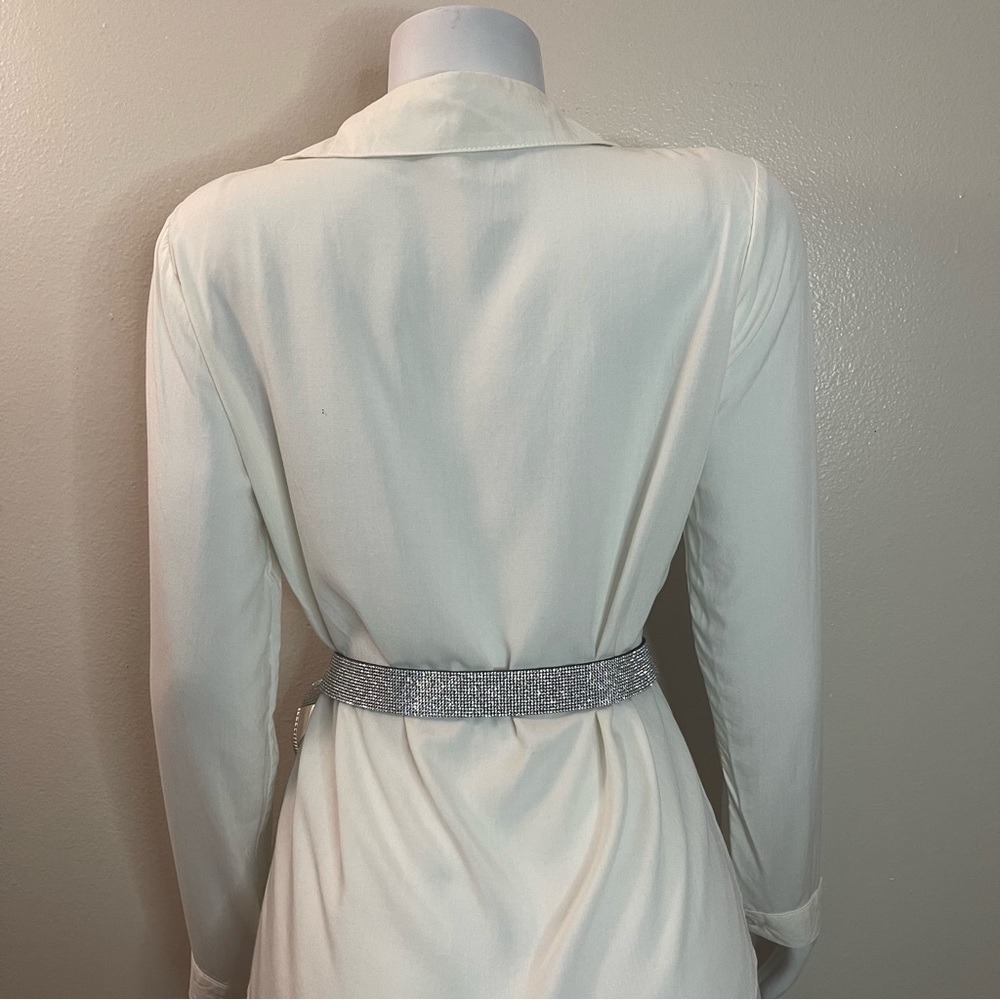 Silver tone double buckle skinny belt with rhinestones details - Picture 5 of 9